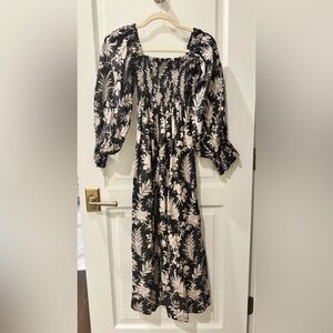 Tuckernuck-Floral Smocked Black and Cream Long Sleeve Dress